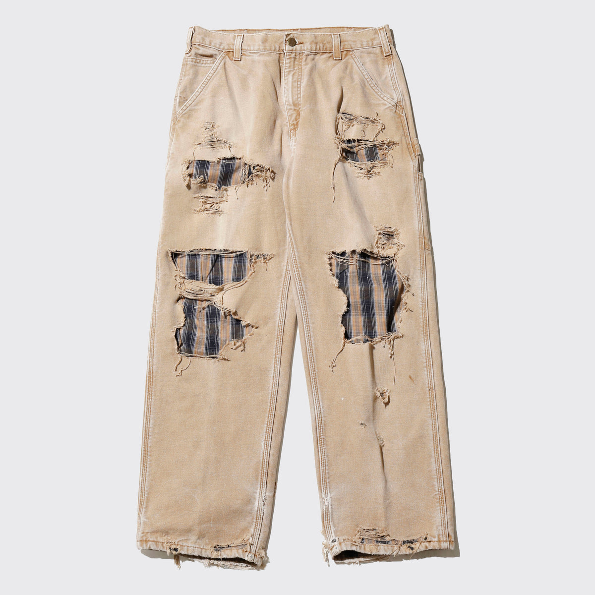 *one-off crash painter pants,with check liner