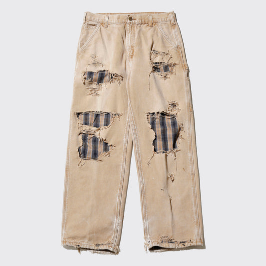*one-off crash painter pants,with check liner