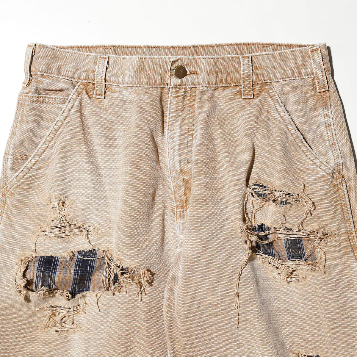 *one-off crash painter pants,with check liner