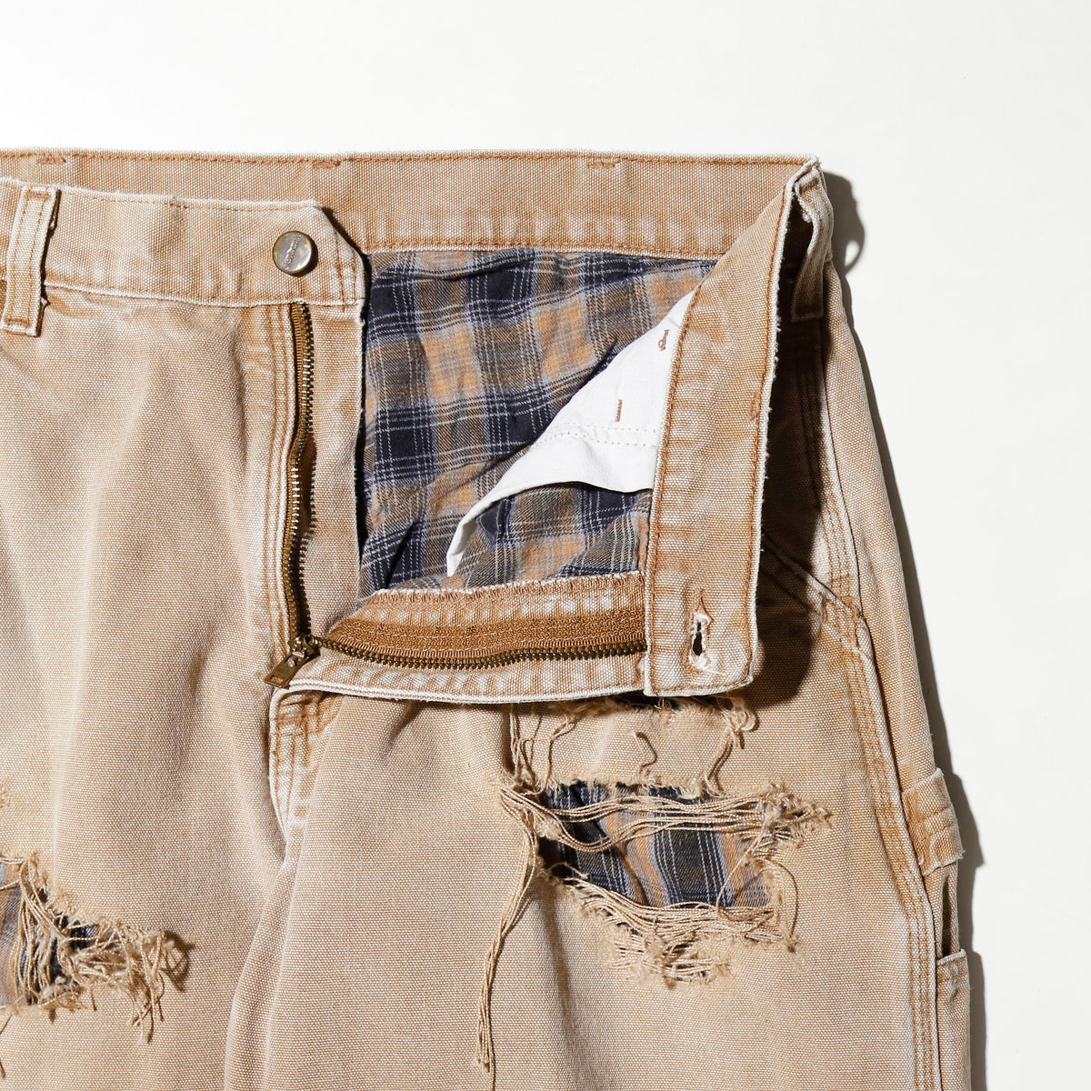 *one-off crash painter pants,with check liner