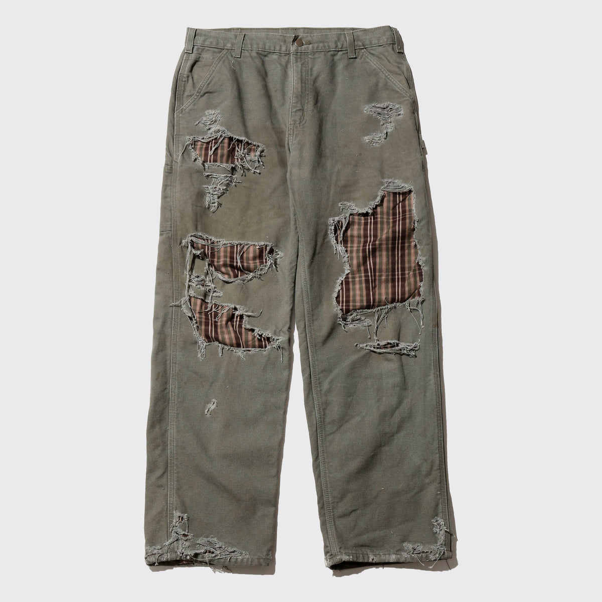 *one-off crash painter pants,with check liner
