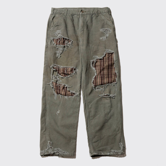 *one-off crash painter pants,with check liner