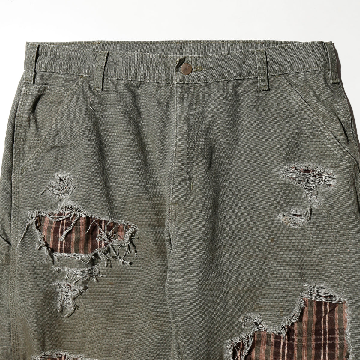 *one-off crash painter pants,with check liner