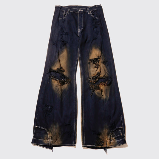 remake broken upside down jeans , muddy finish