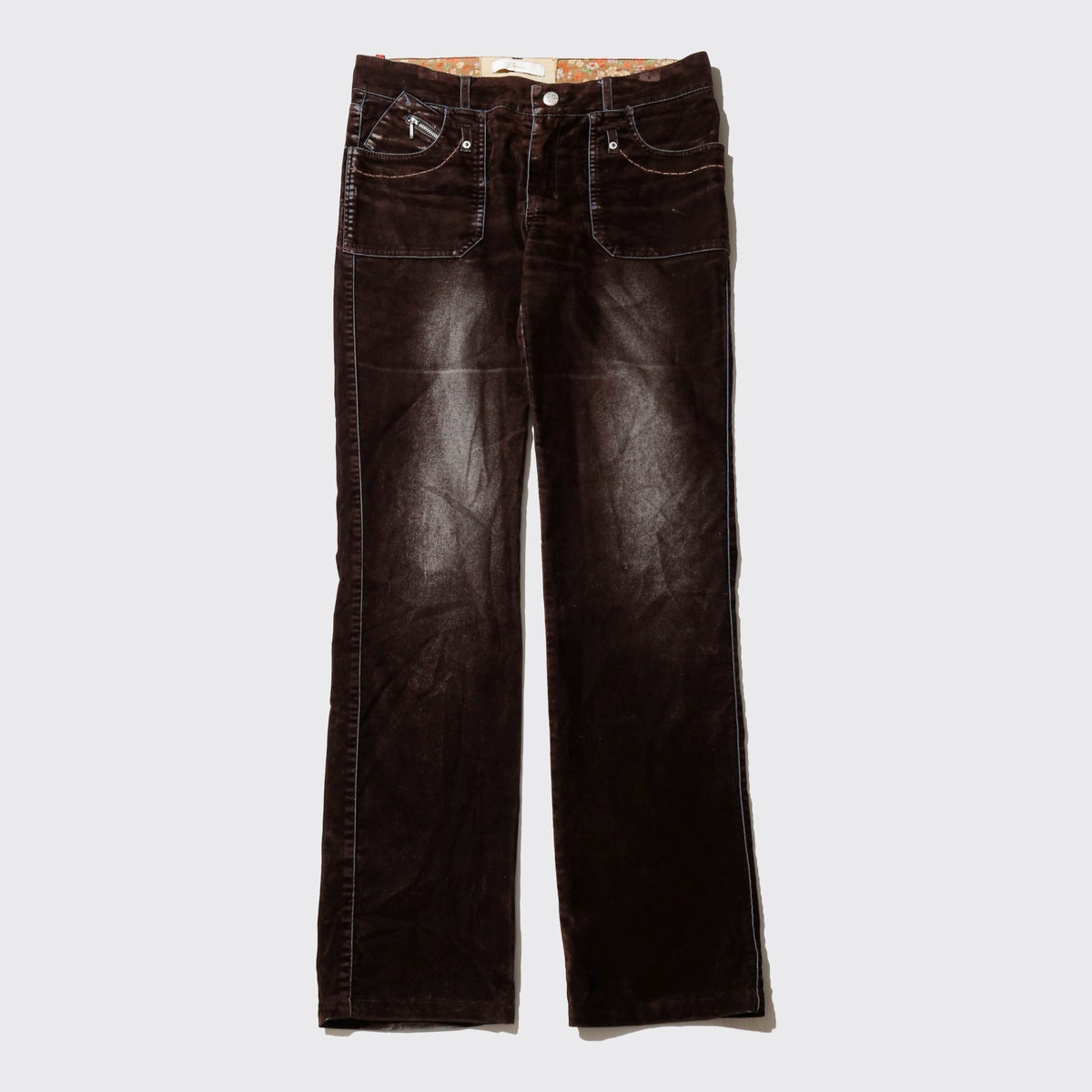 vintage low rise faded flocky flare trousers