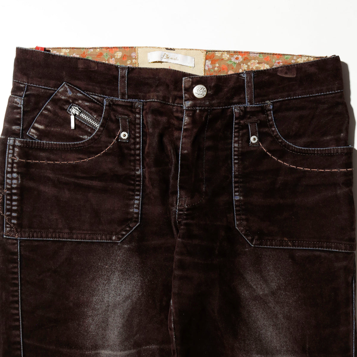 vintage low rise faded flocky flare trousers