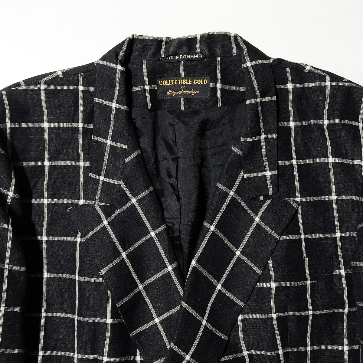 vintage window check linen double breasted tailored jacket