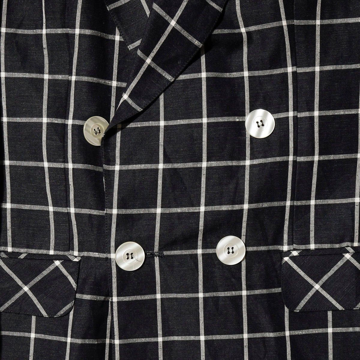 vintage window check linen double breasted tailored jacket