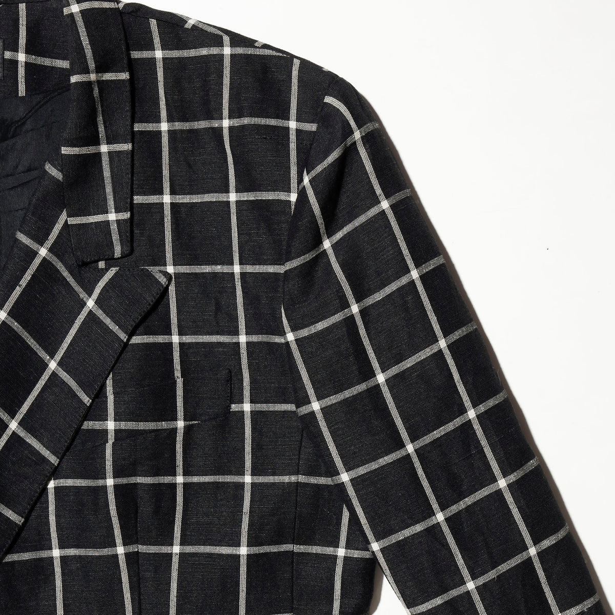 vintage window check linen double breasted tailored jacket