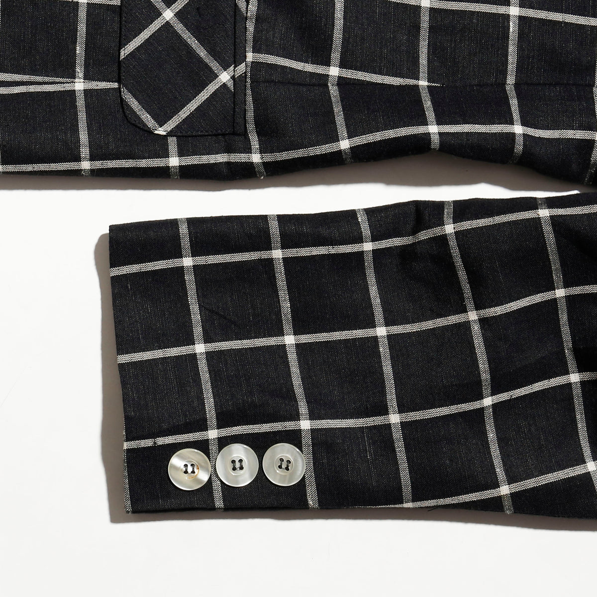 vintage window check linen double breasted tailored jacket