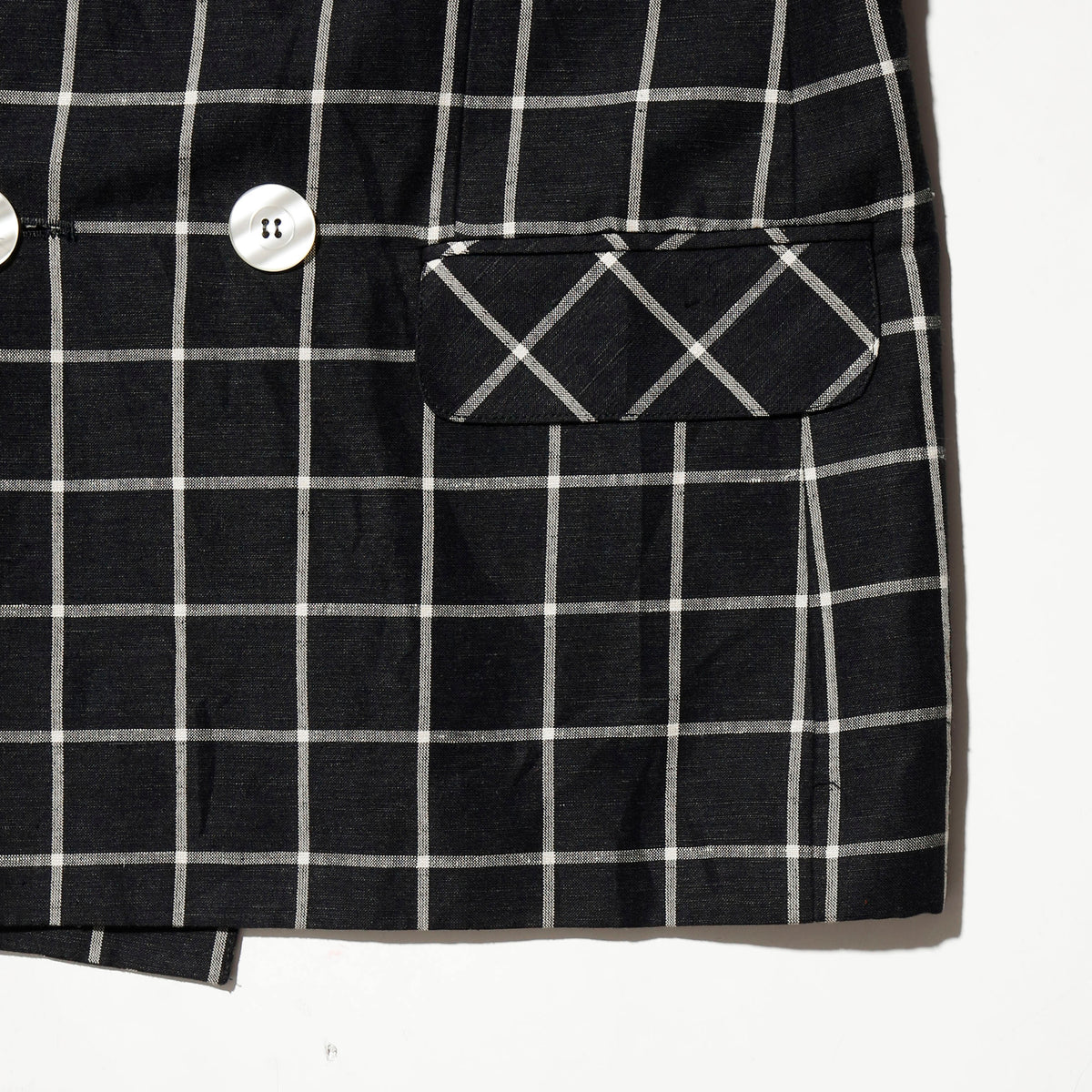 vintage window check linen double breasted tailored jacket