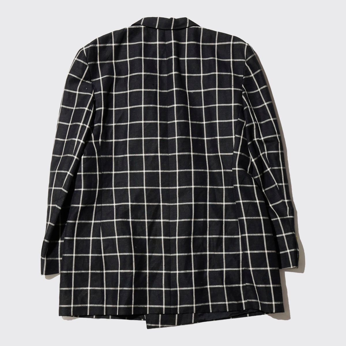 vintage window check linen double breasted tailored jacket