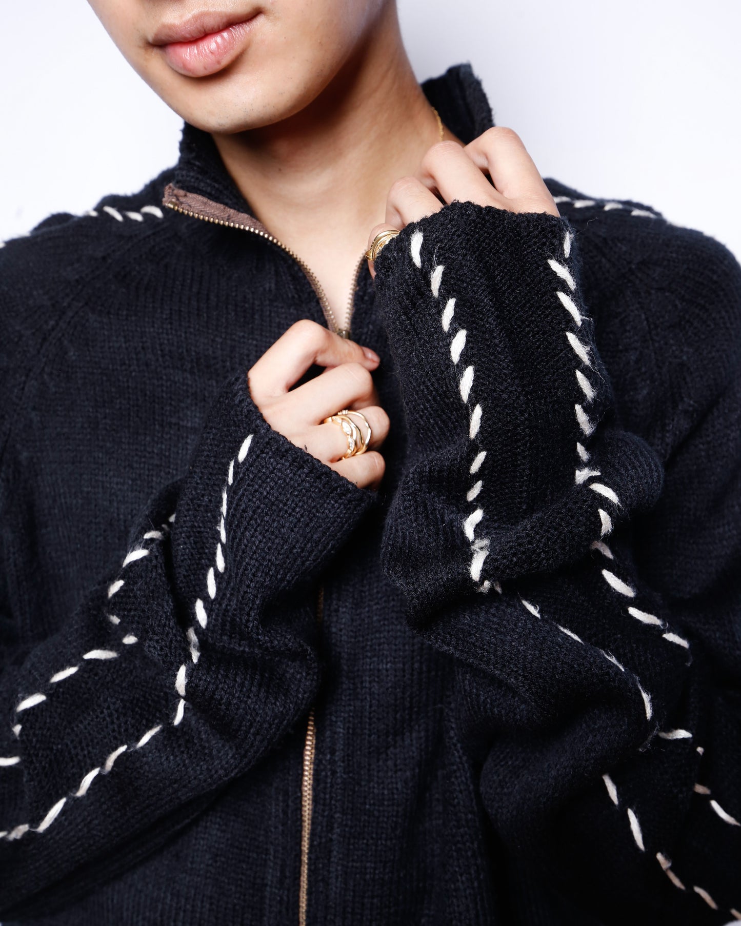 vintage stitch line knit jacket