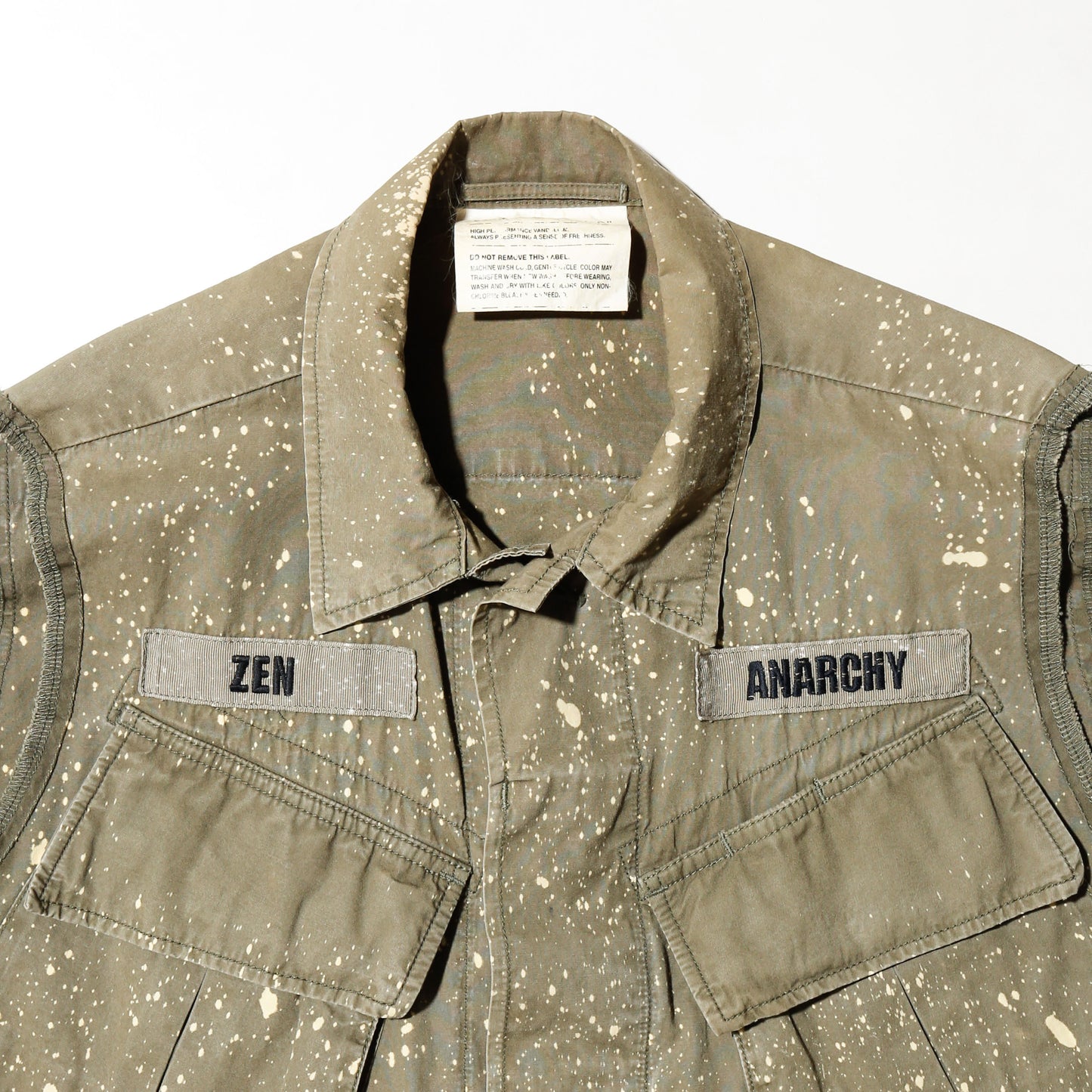 ss11' sasquatchfabrix zenanarchy splatter military vest, back: broderied dragon