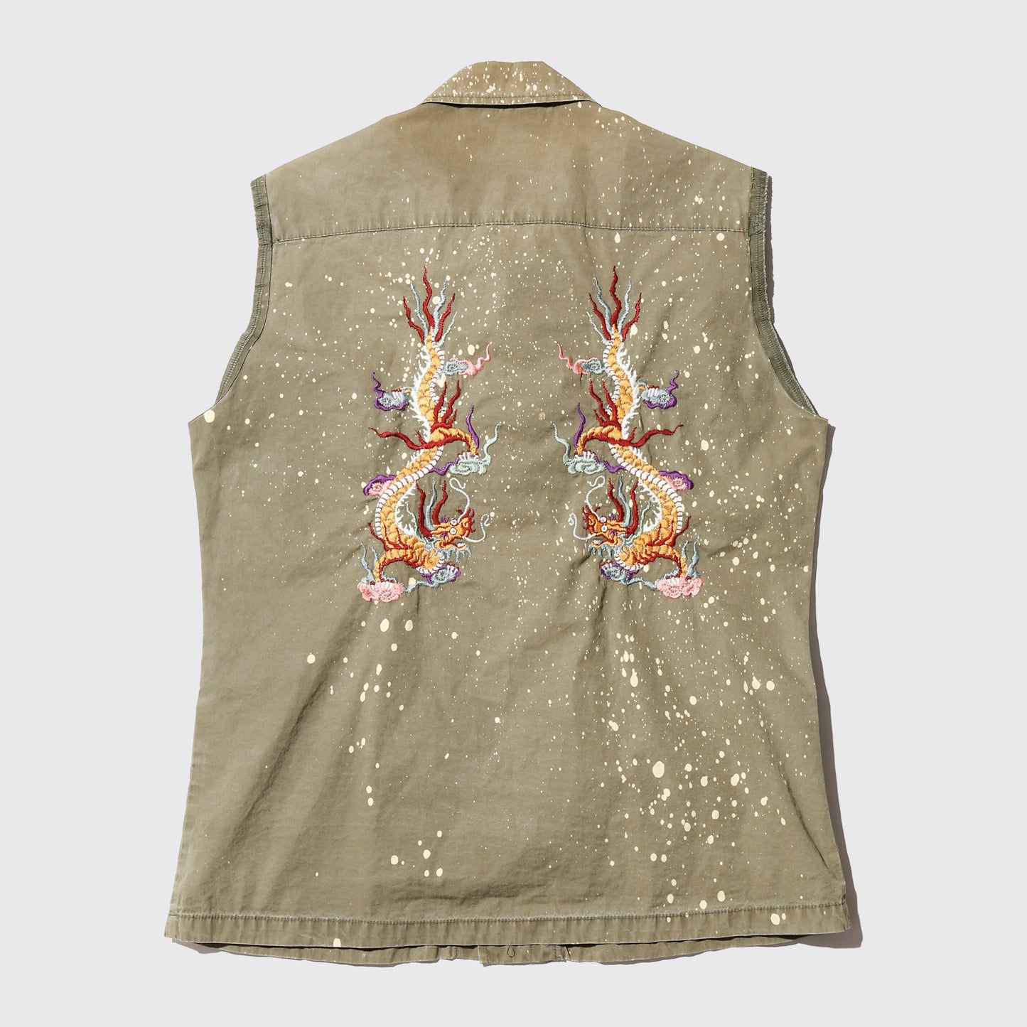 ss11' sasquatchfabrix zenanarchy splatter military vest, back: broderied dragon