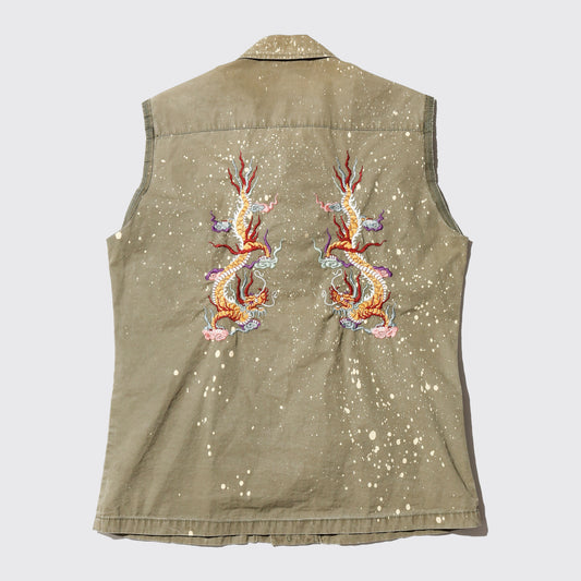 ss11' sasquatchfabrix zenanarchy splatter military vest, back: broderied dragon
