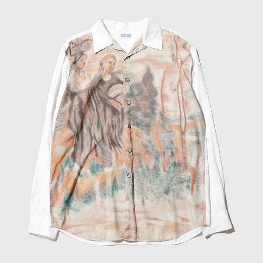 vintage art figure rayon open collar shirt