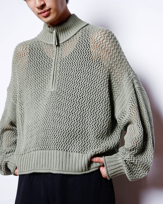 vintage half zip mesh knit pullover