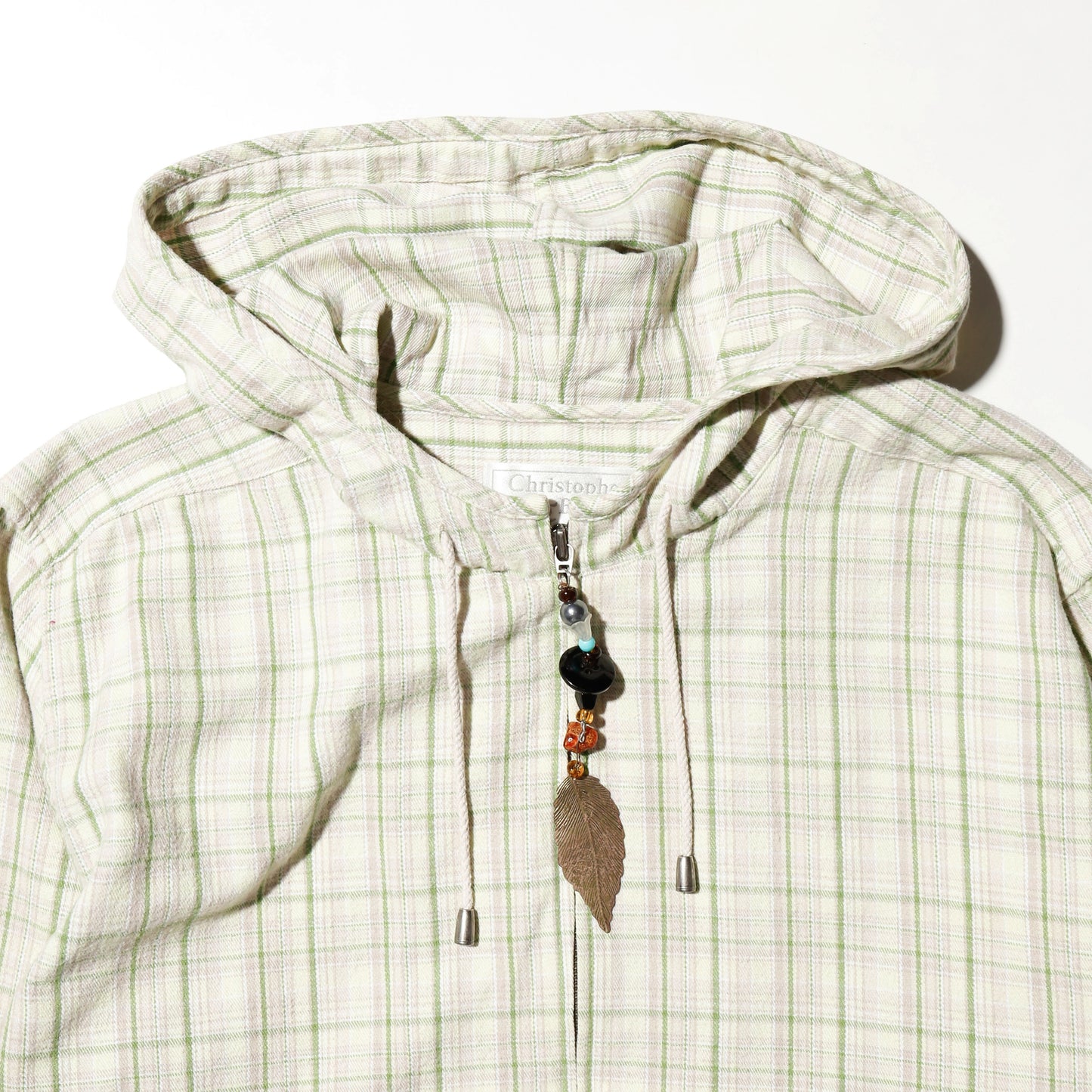 vintage charm check hooded jacket