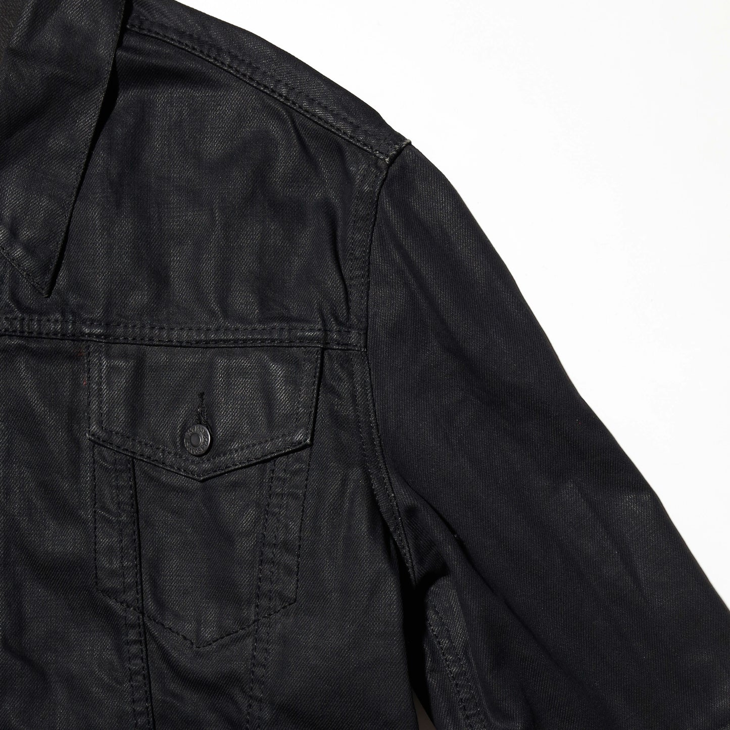 *one-off fringe zipped luster trucker jacket
