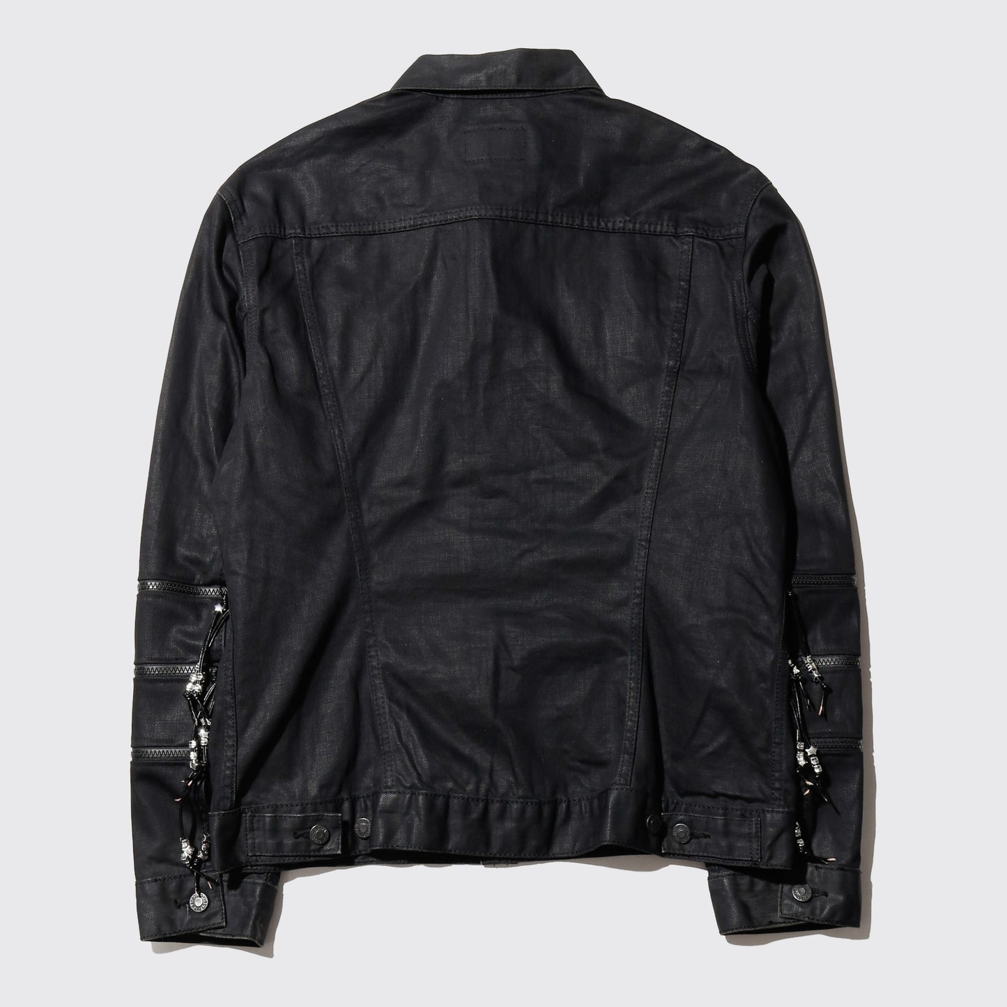 *one-off fringe zipped luster trucker jacket