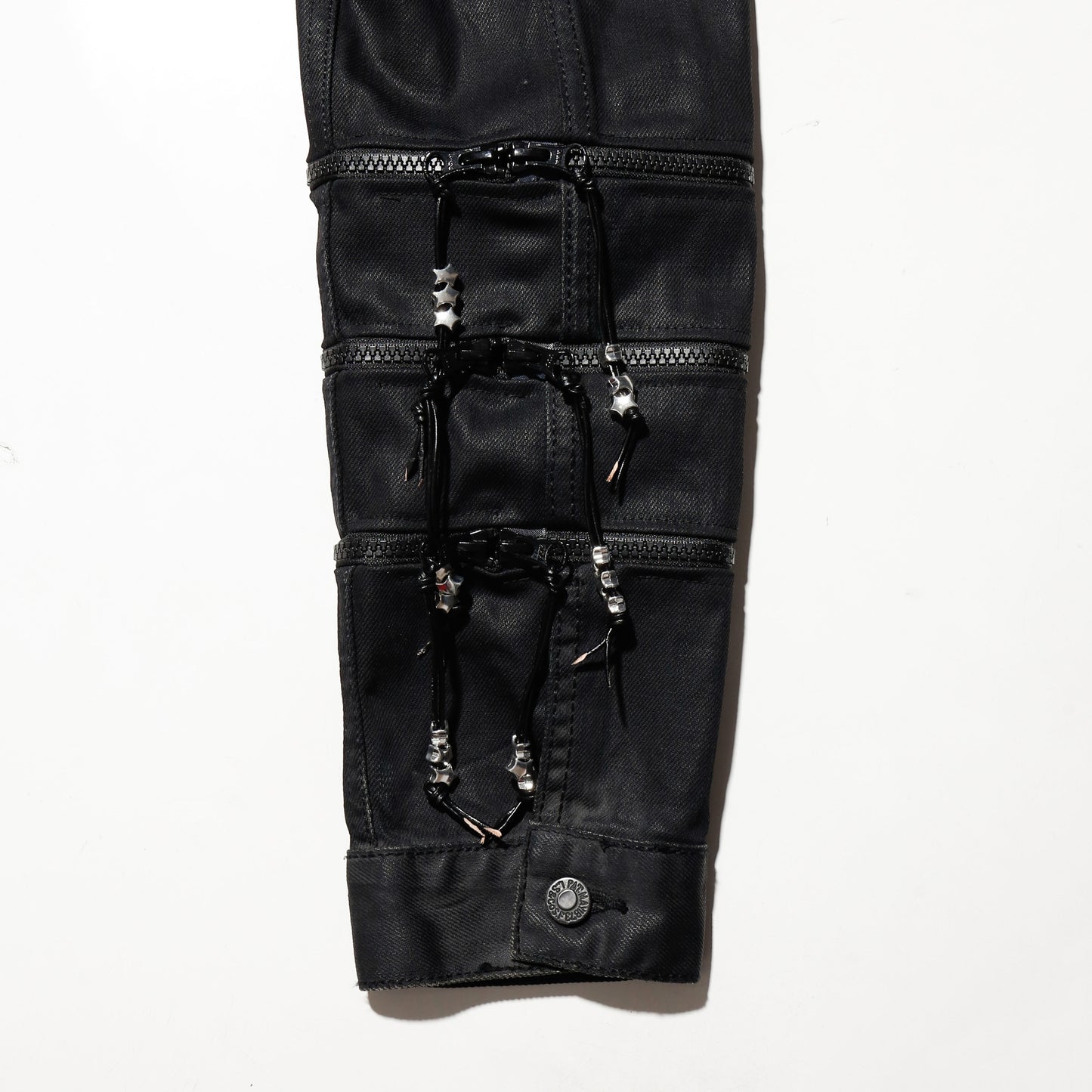 *one-off fringe zipped luster trucker jacket