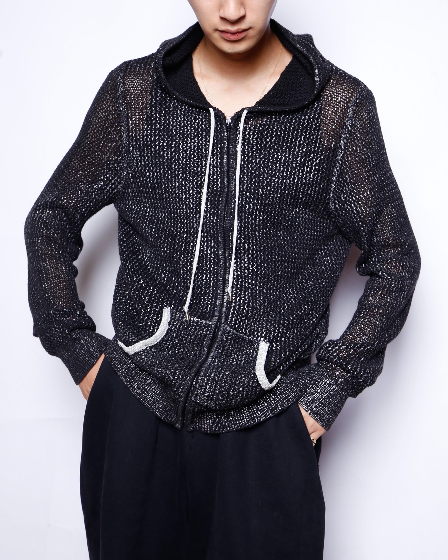 vintage coating low gauge knit hoodie