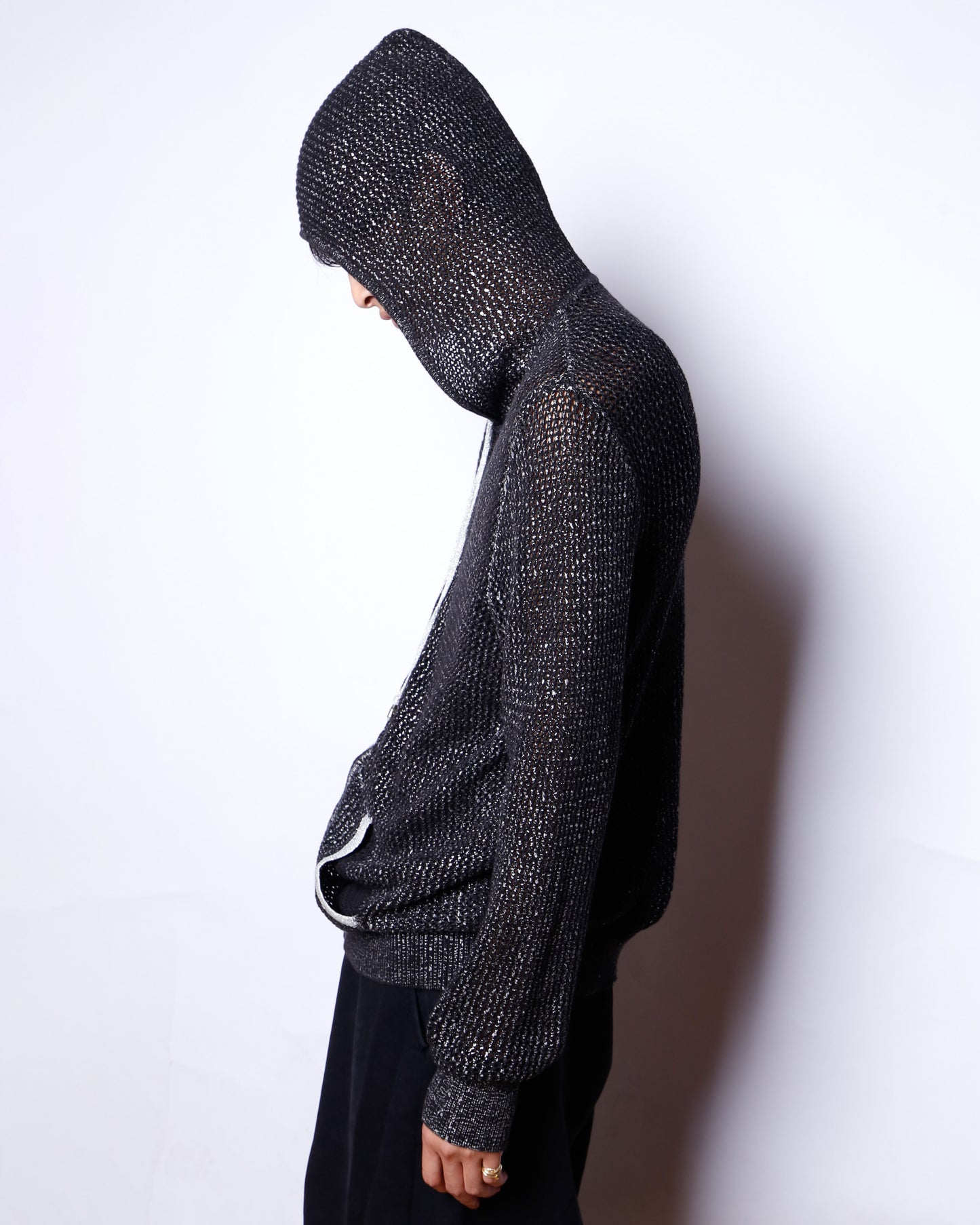 vintage coating low gauge knit hoodie