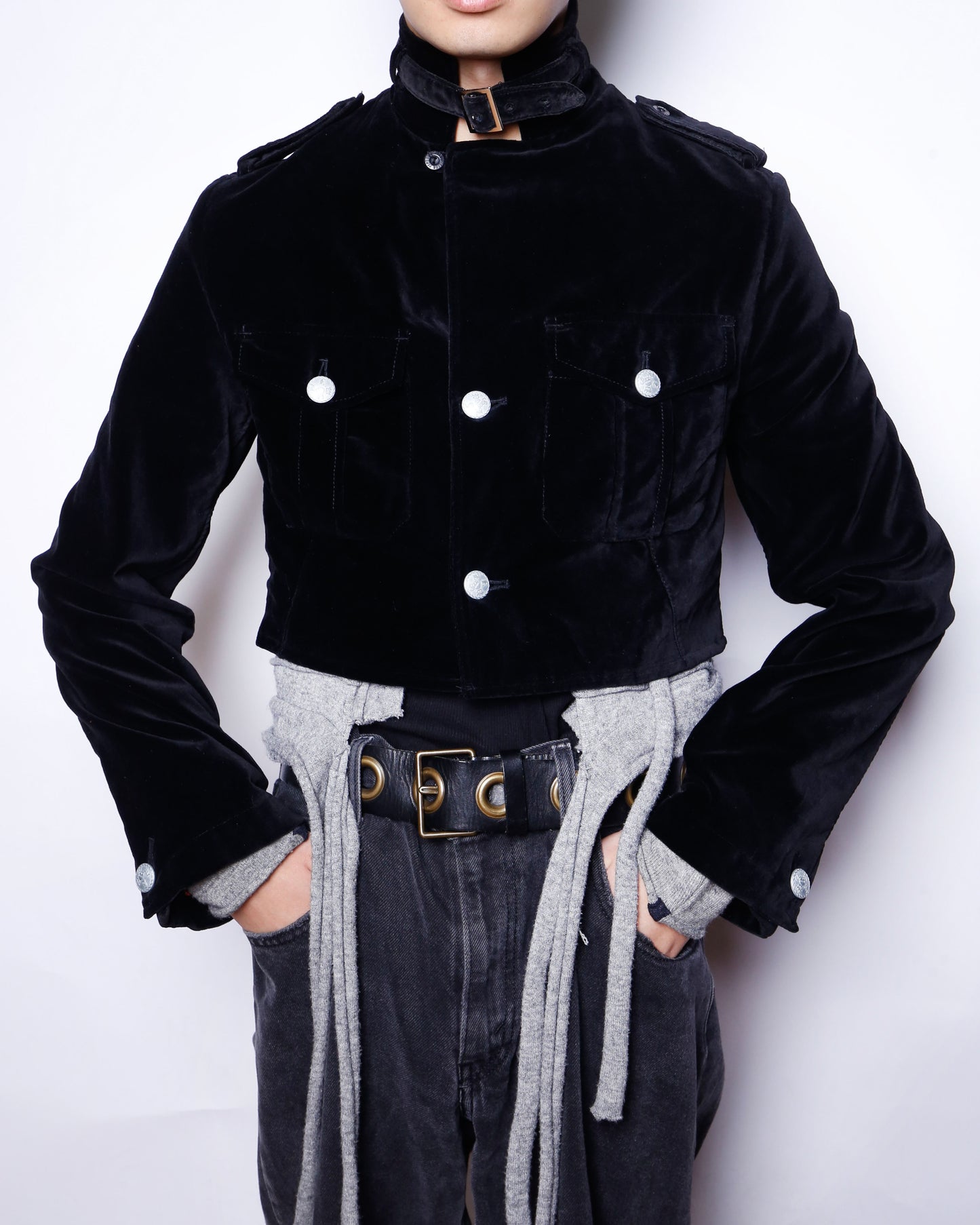 vintage cropped velvet officer jacket