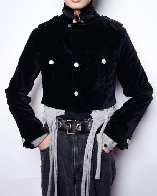 vintage cropped velvet officer jacket