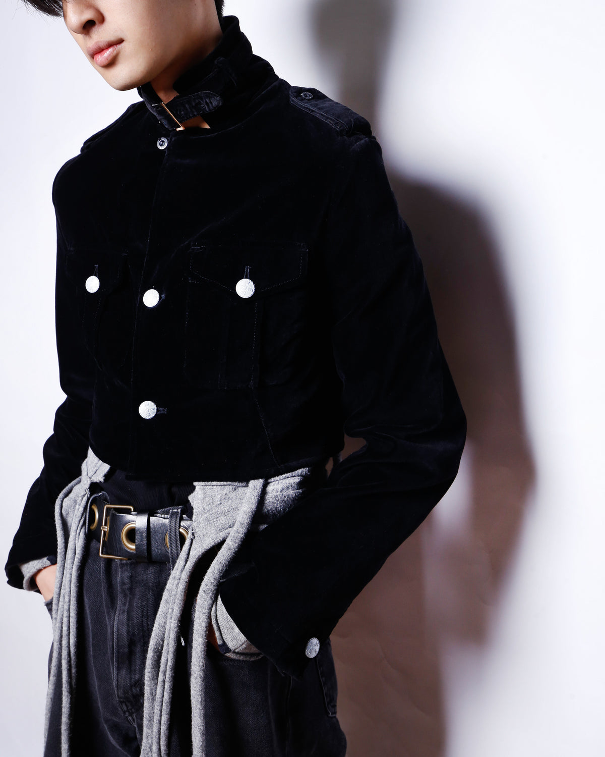 vintage cropped velvet officer jacket