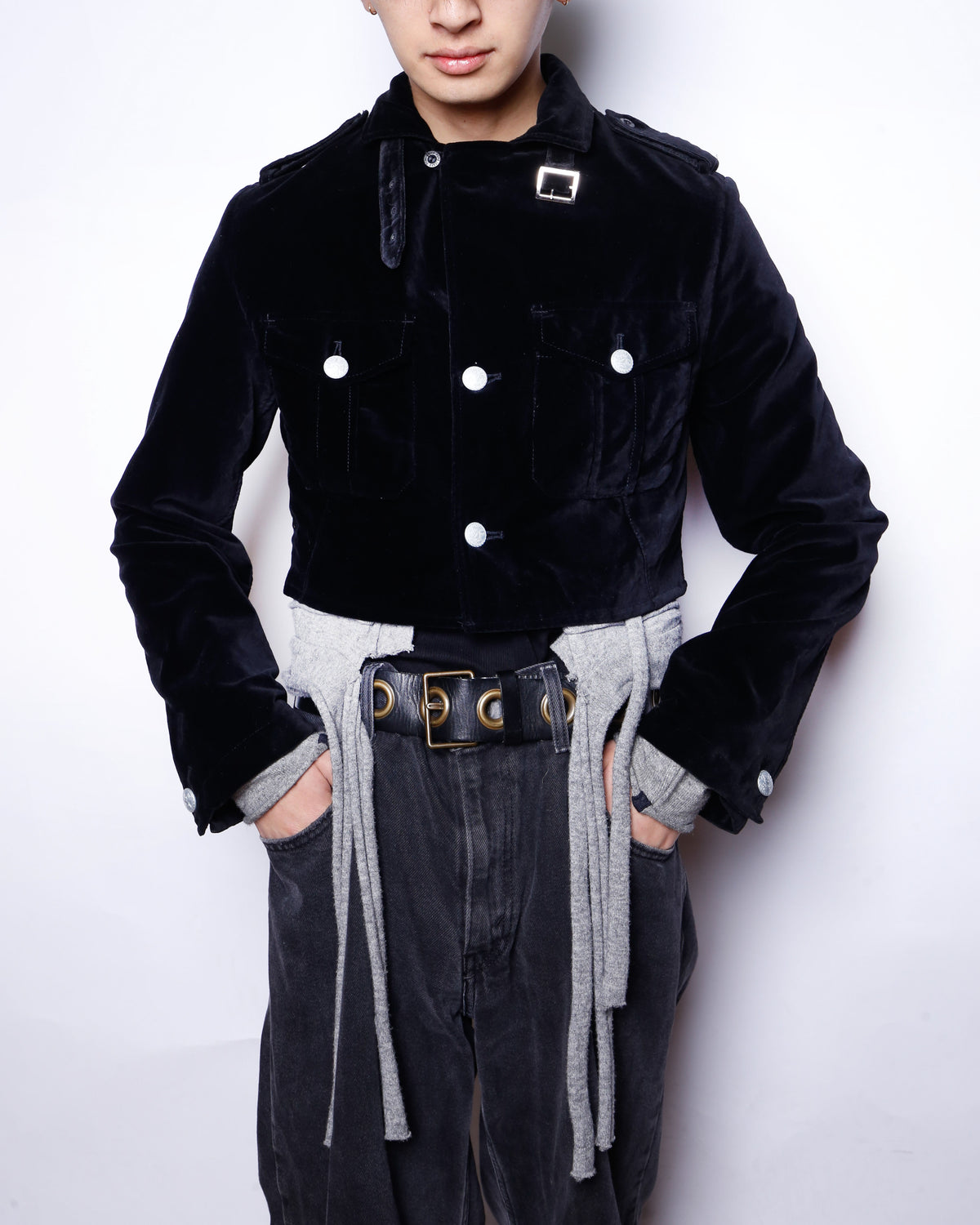 vintage cropped velvet officer jacket