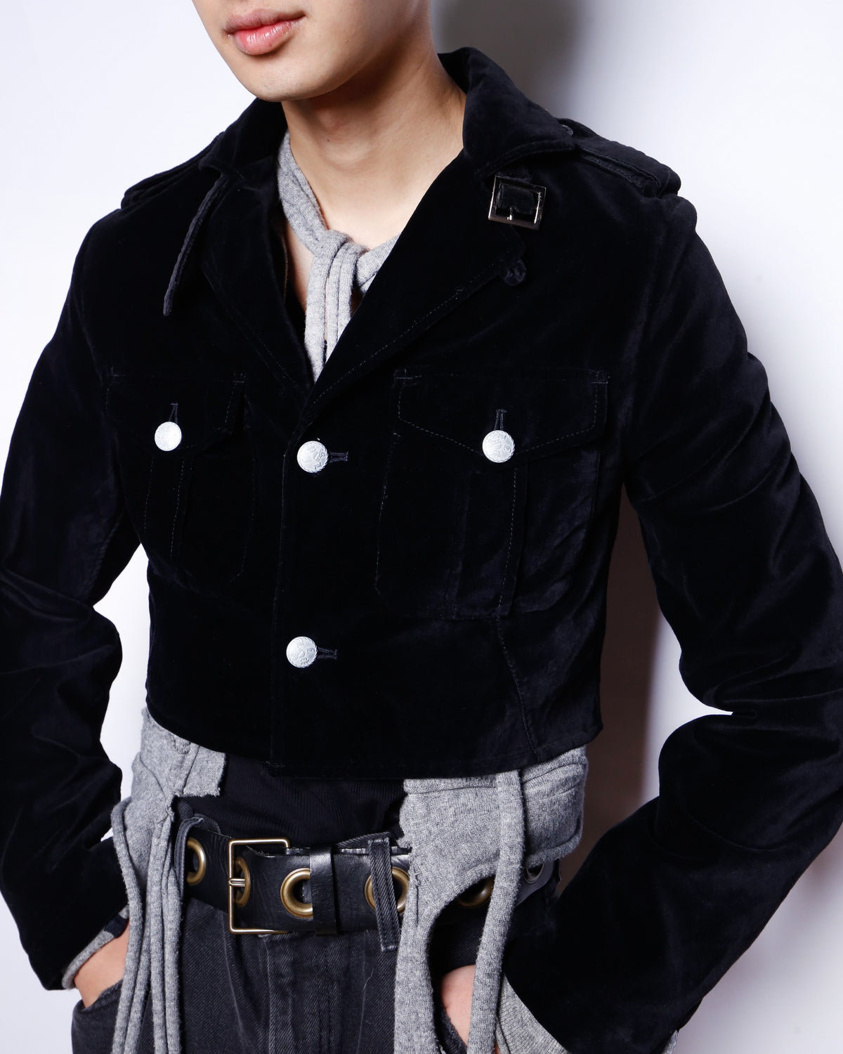 vintage cropped velvet officer jacket