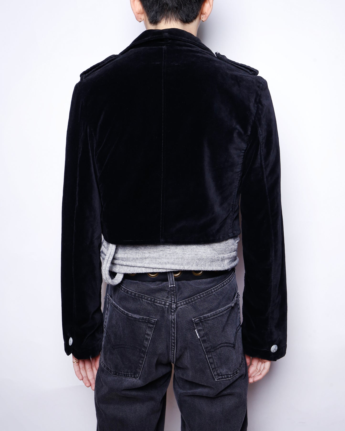 vintage cropped velvet officer jacket