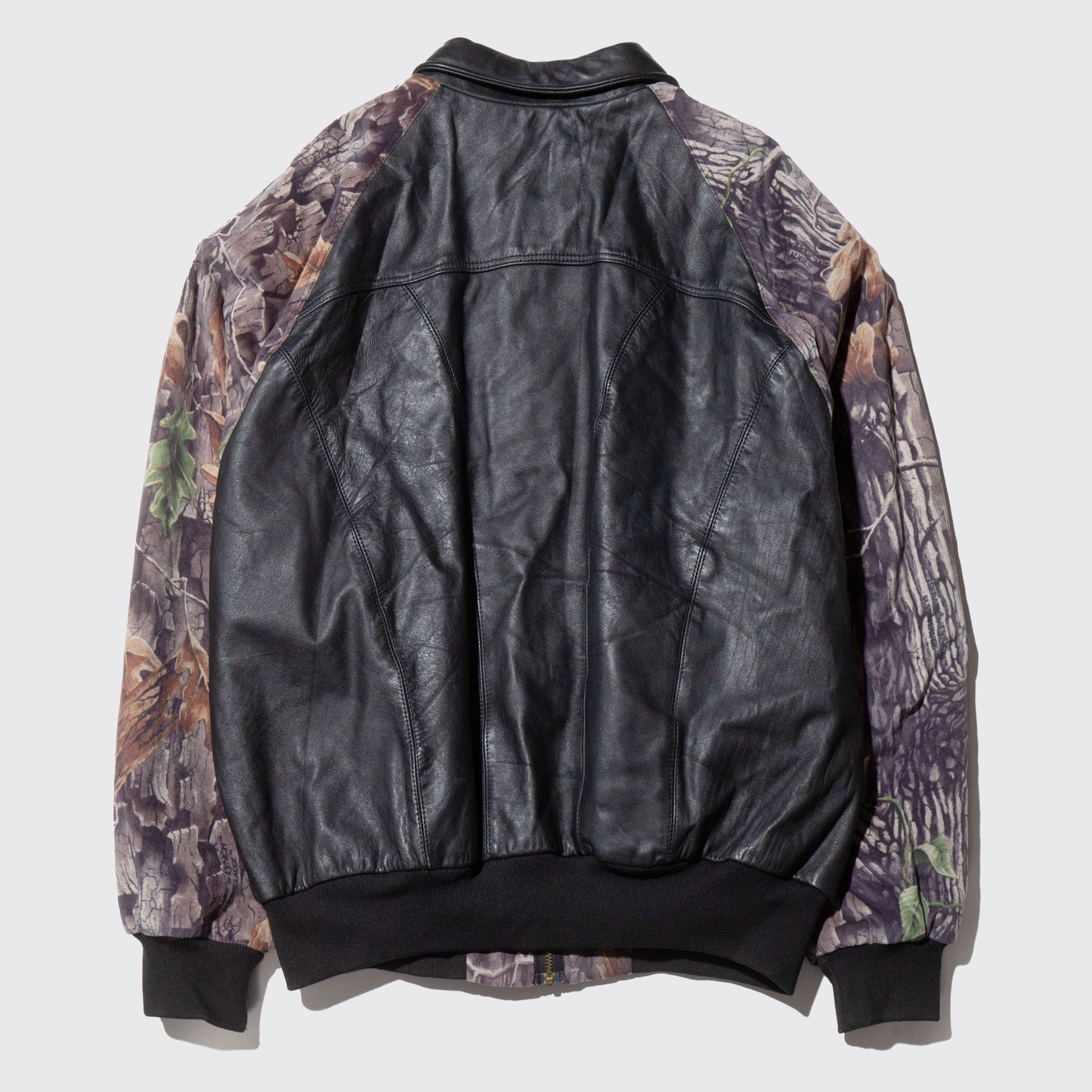 vintage tree camo sleeve leather jacket