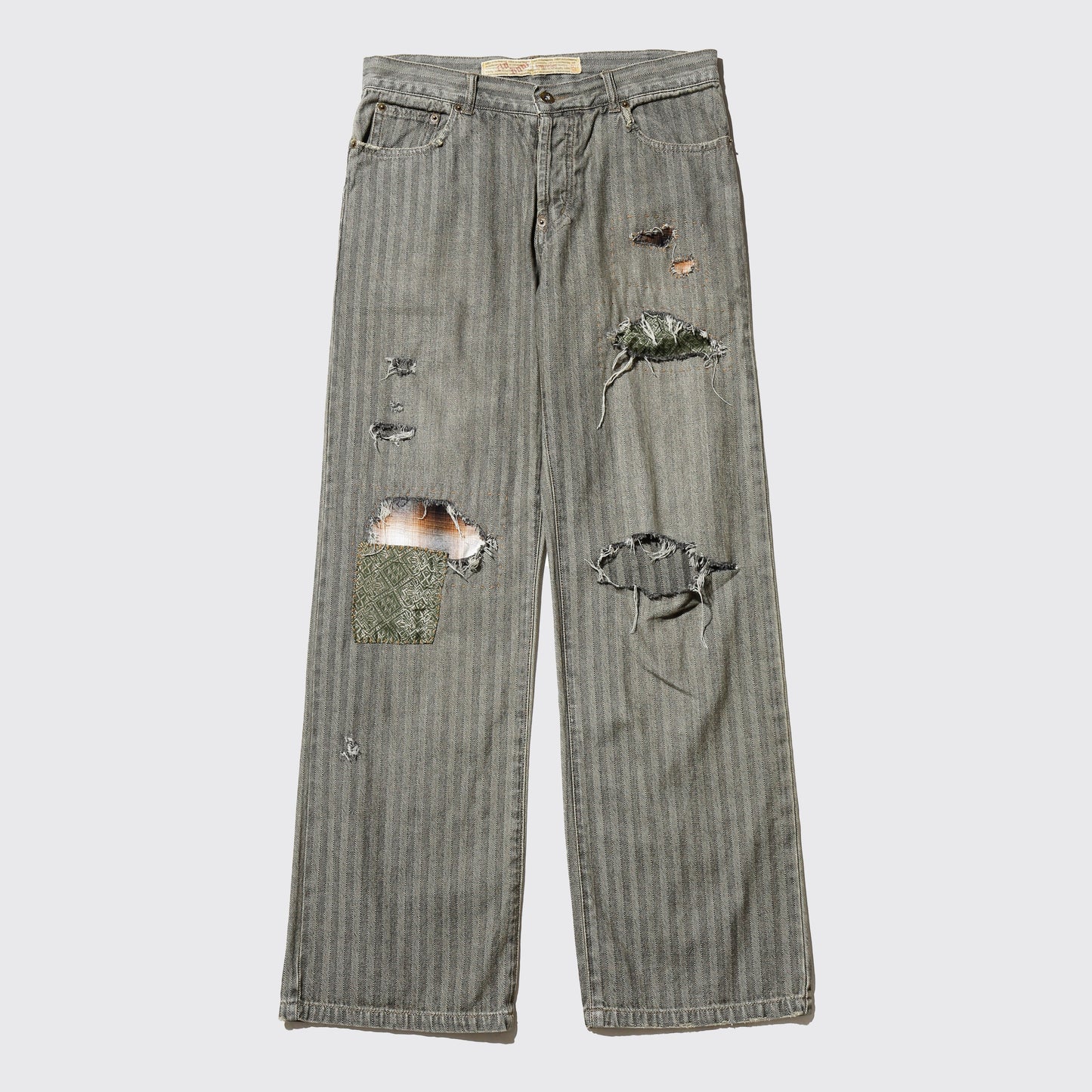 *one-off repaired herringbone jeans