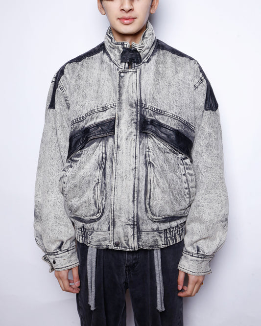 vintage padded denim aviator jacket , hood strage