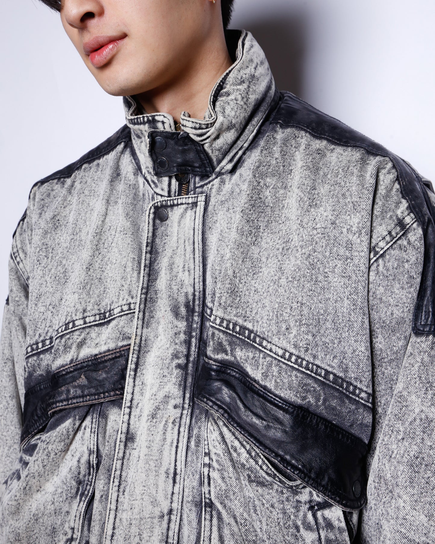 vintage padded denim aviator jacket , hood strage