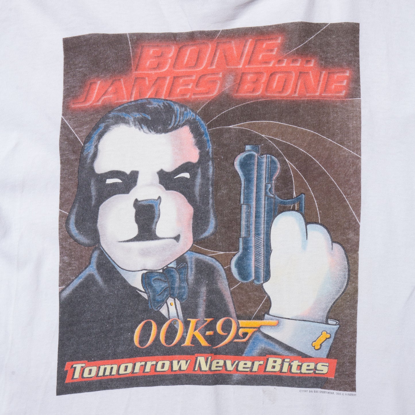 Vintage 00's Big Dog parody:007 James Bone 1997 t-shirt