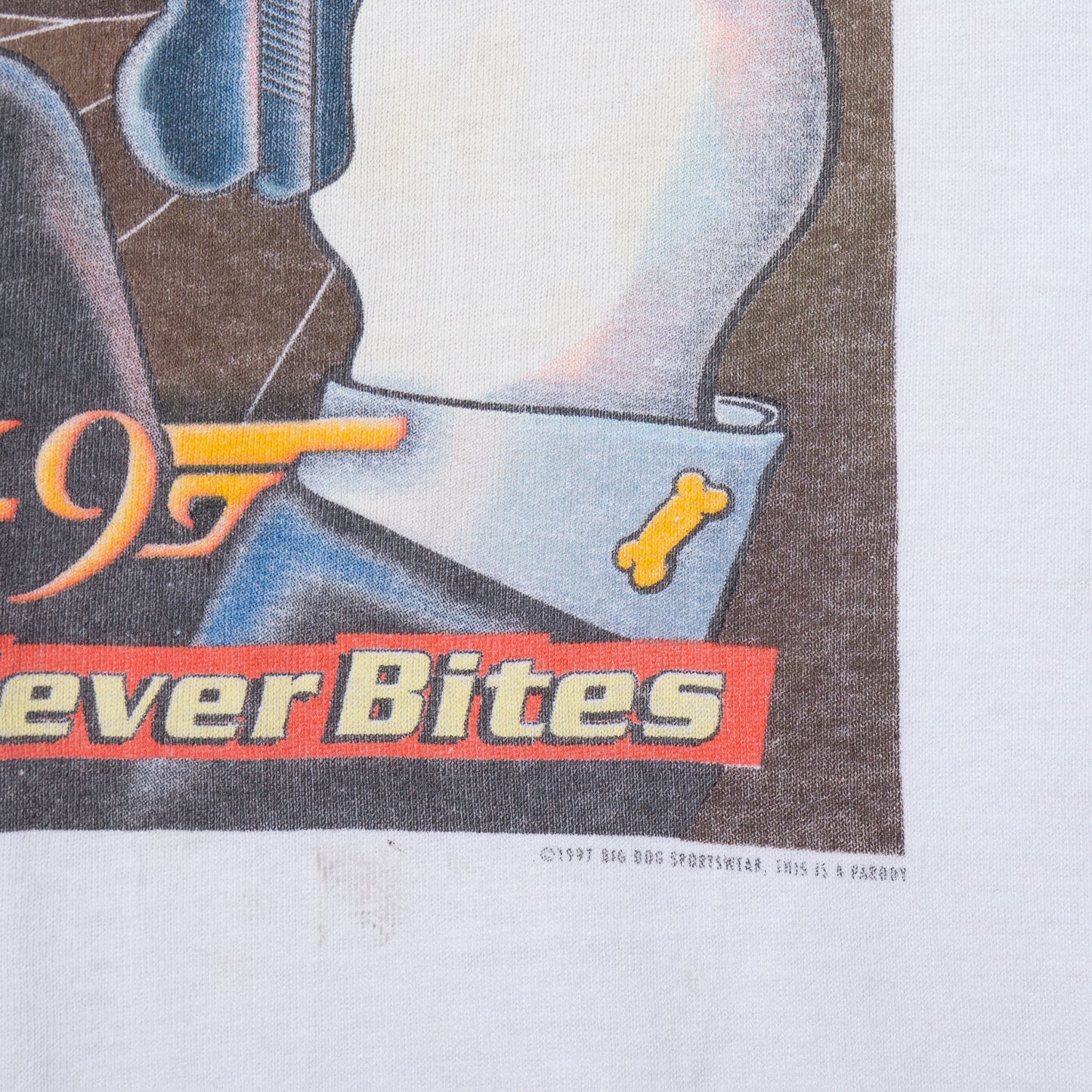Vintage 00's Big Dog parody:007 James Bone 1997 t-shirt