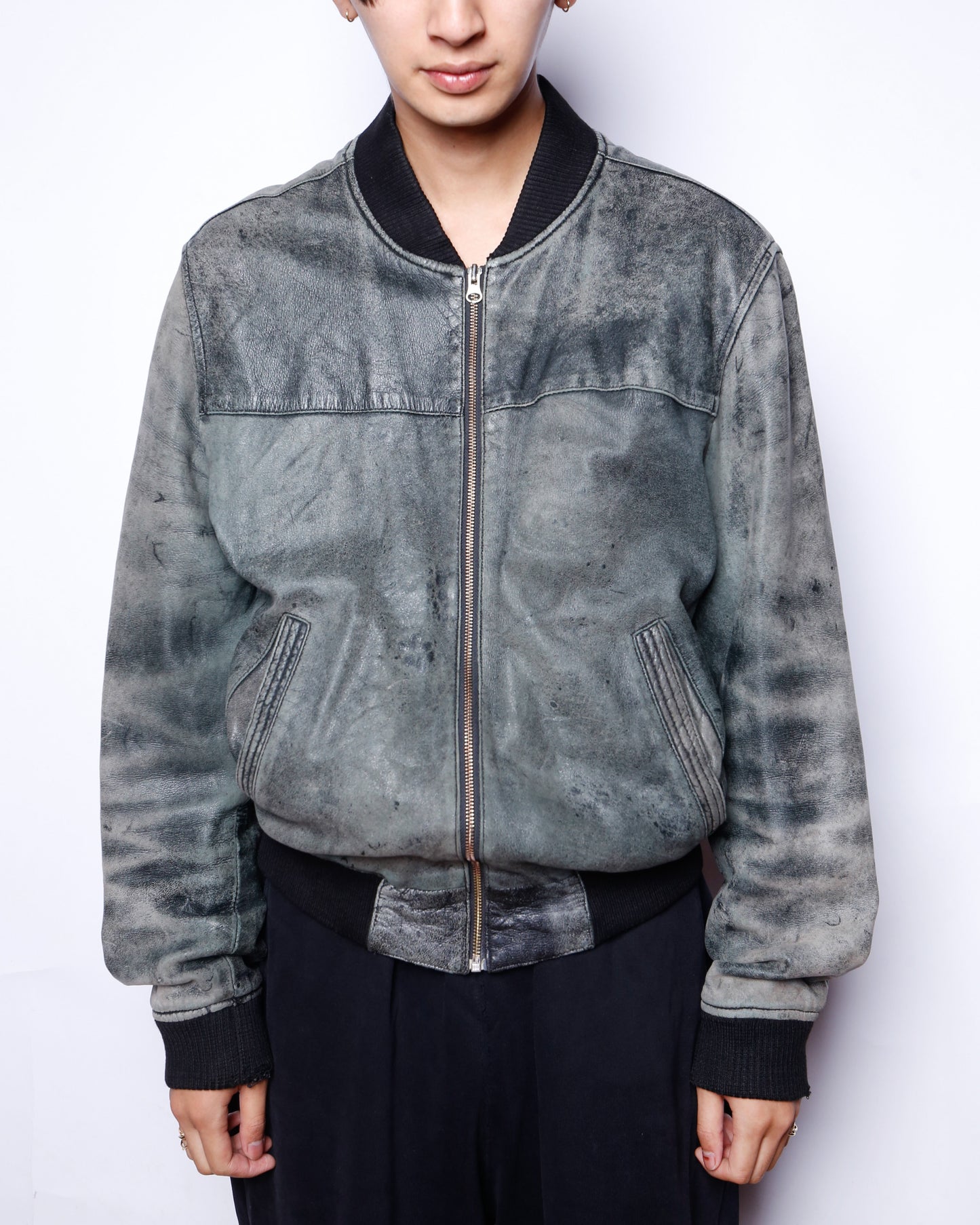 vintage fadded leather bomber jacket