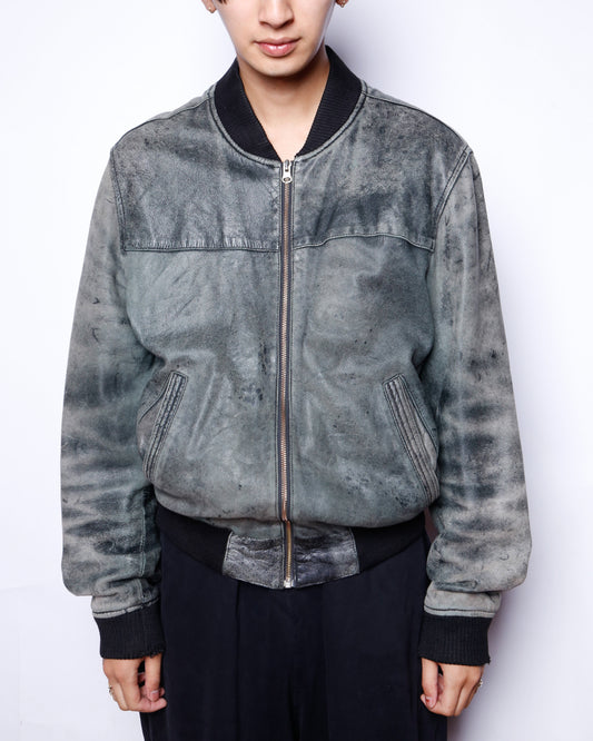 vintage fadded leather bomber jacket