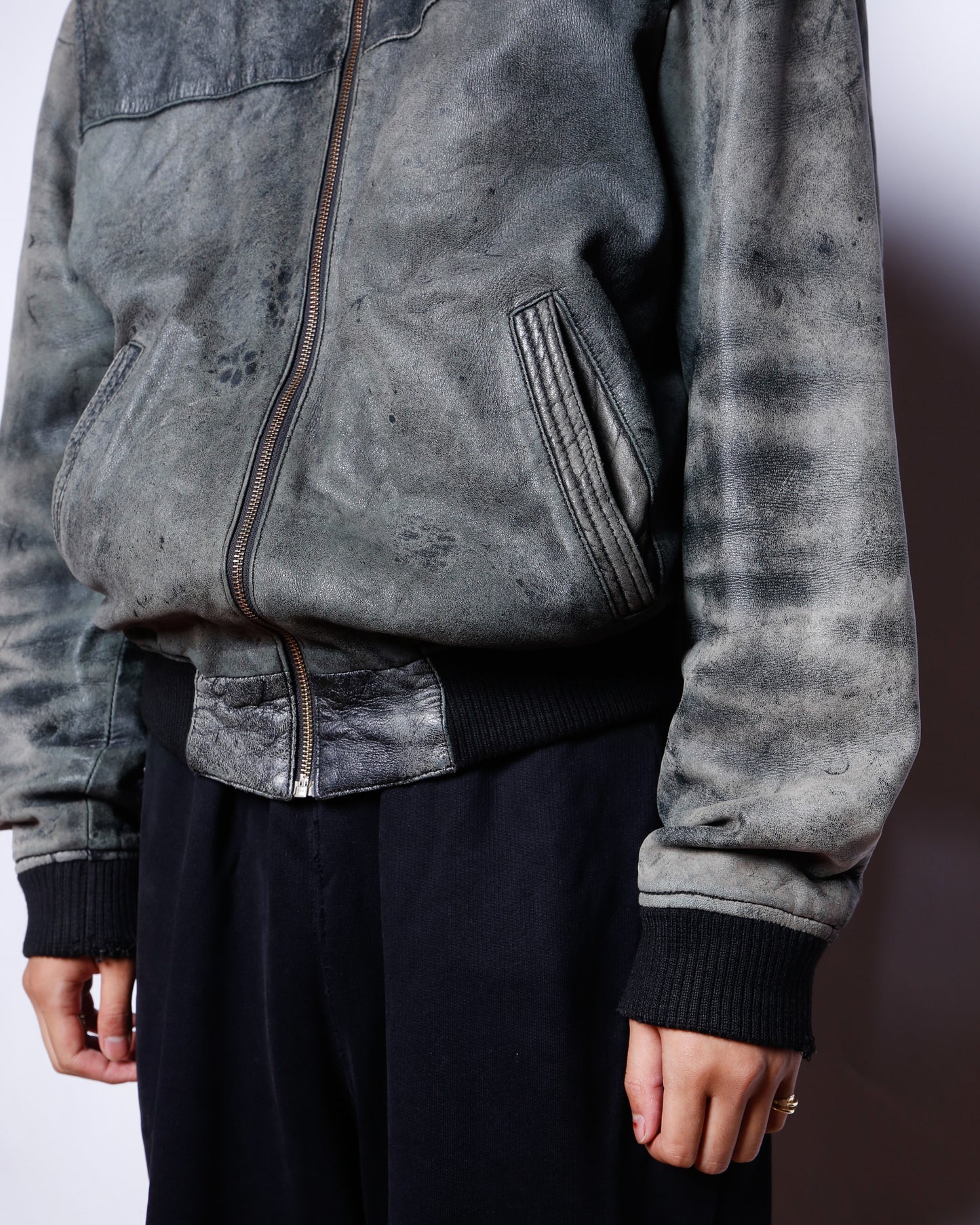 vintage fadded leather bomber jacket