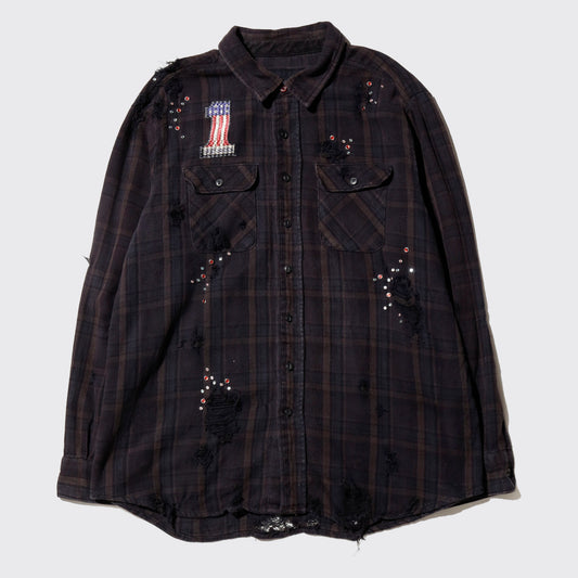 *one-off crystal studs broken flannel shirt