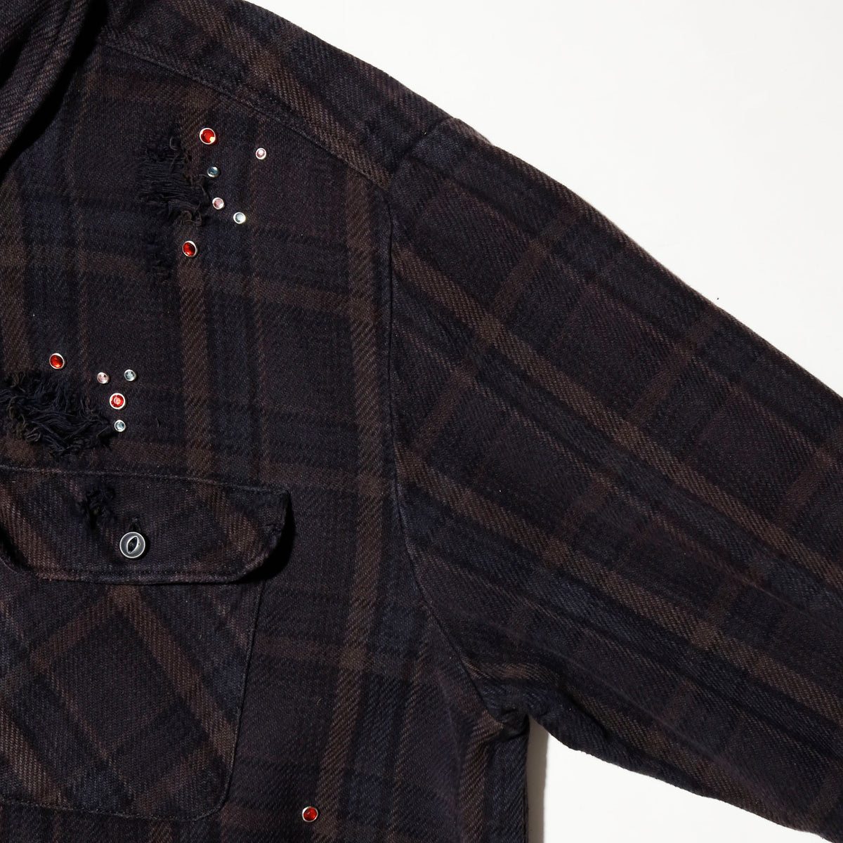 *one-off crystal studs broken flannel shirt