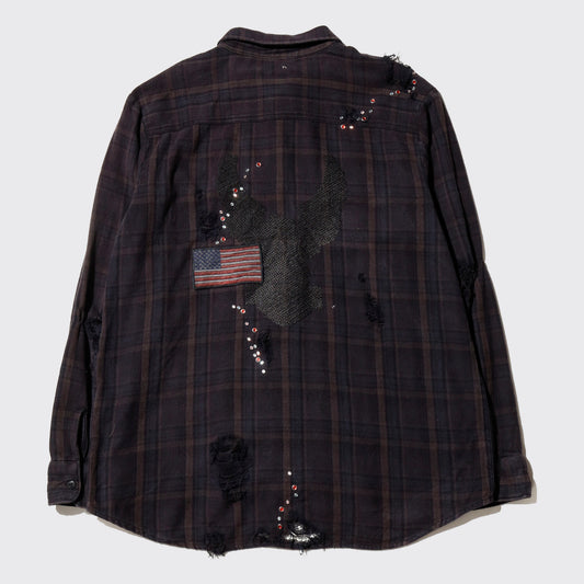 *one-off crystal studs broken flannel shirt