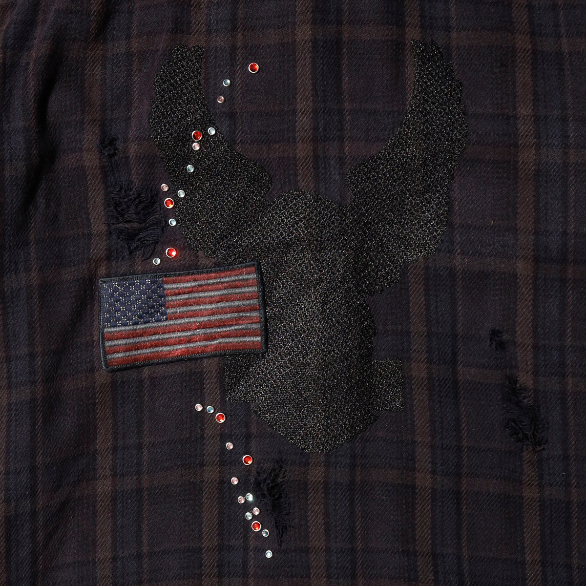 *one-off crystal studs broken flannel shirt