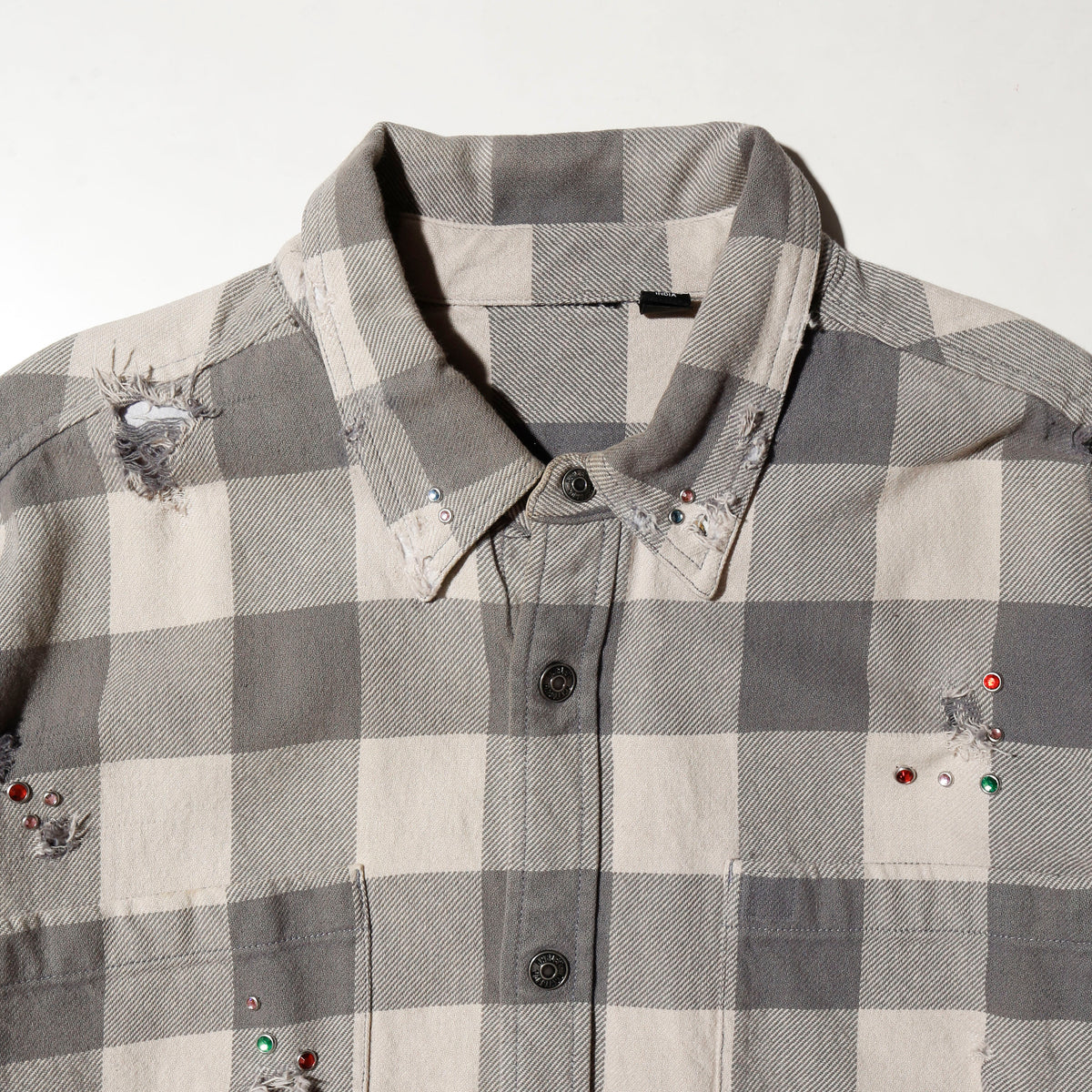 *one-off crystal studs broken flannel shirt