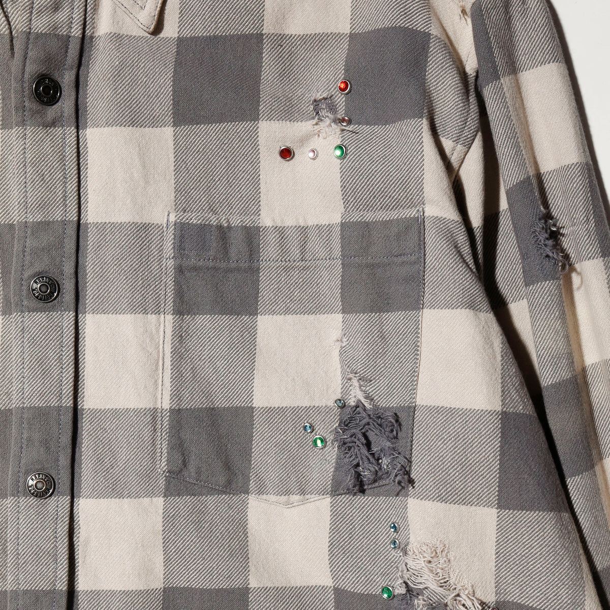 *one-off crystal studs broken flannel shirt