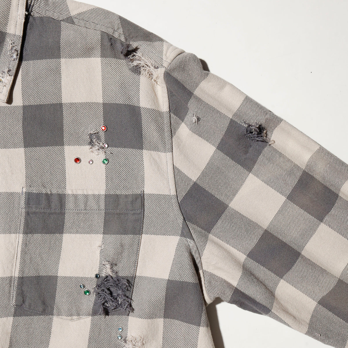 *one-off crystal studs broken flannel shirt